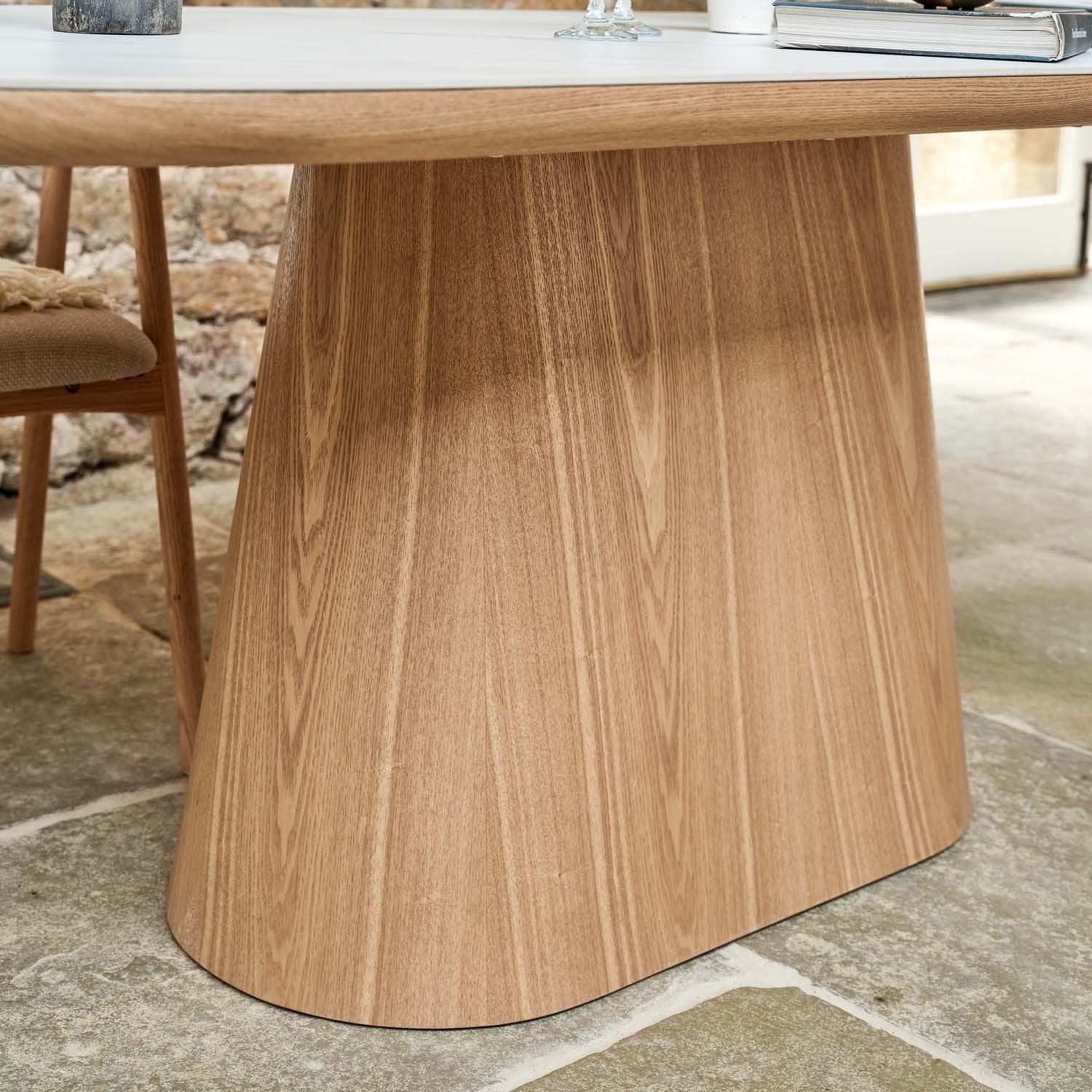 Sutton 200cm Dining Table - Ash with 6x Albi Chairs in Beige with Oiled Oak Legs