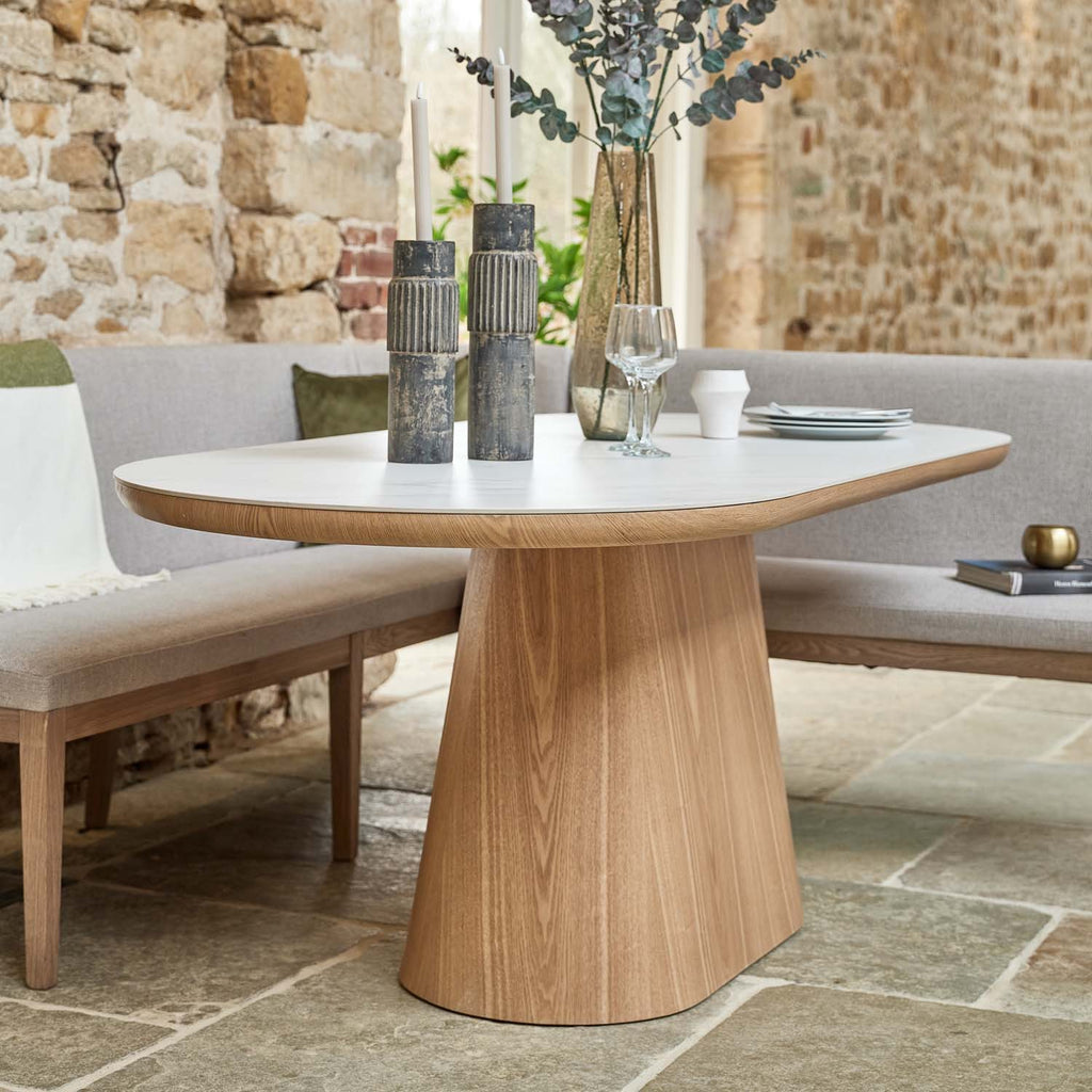 Sutton 200cm Dining Table - Ash with Hampton Corner Bench in Grey LHF