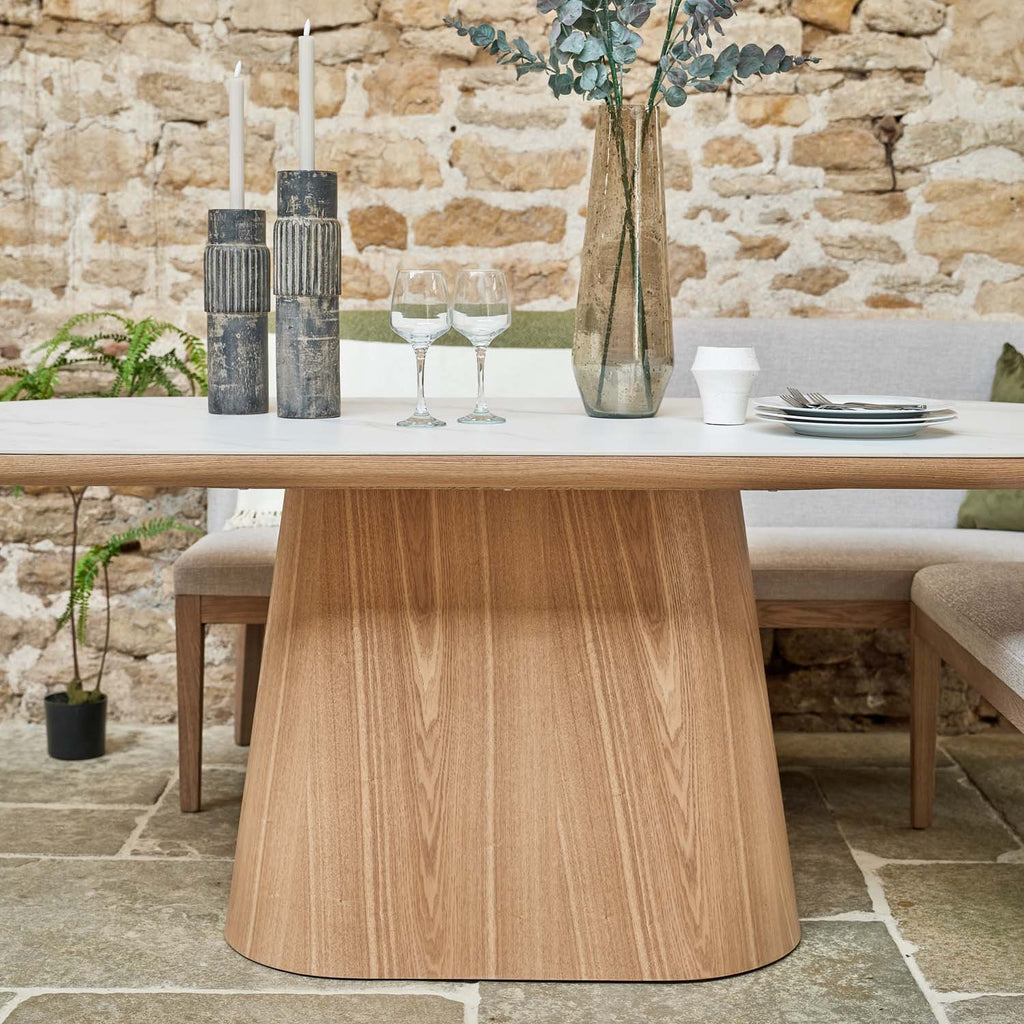 Sutton 200cm Dining Table - Ash with Hampton Corner Bench in Grey LHF