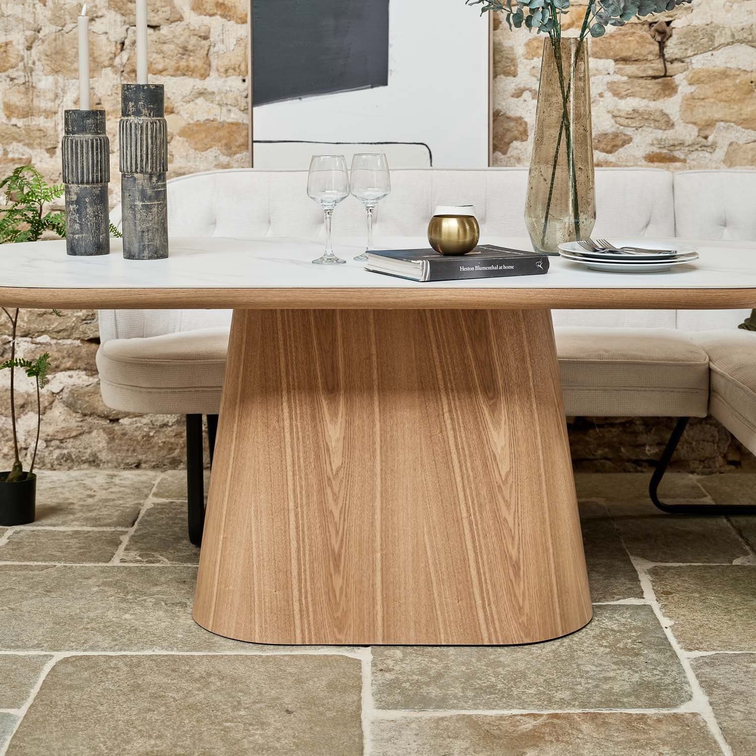 Sutton 200cm Dining Table - Ash with Frampton Corner Bench LHF & Flat Bench in White