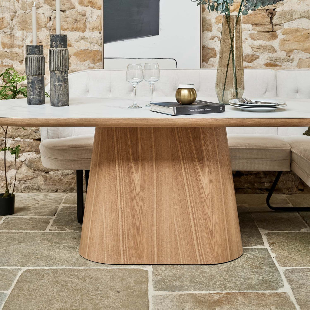 Sutton 200cm Dining Table - Ash with Frampton Corner Bench RHF & Flat Bench in White