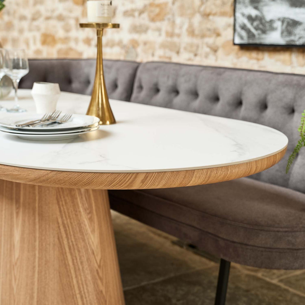 Sutton 200cm Dining Table - Ash with Frampton Corner Bench RHF & Flat Bench in Anthracite