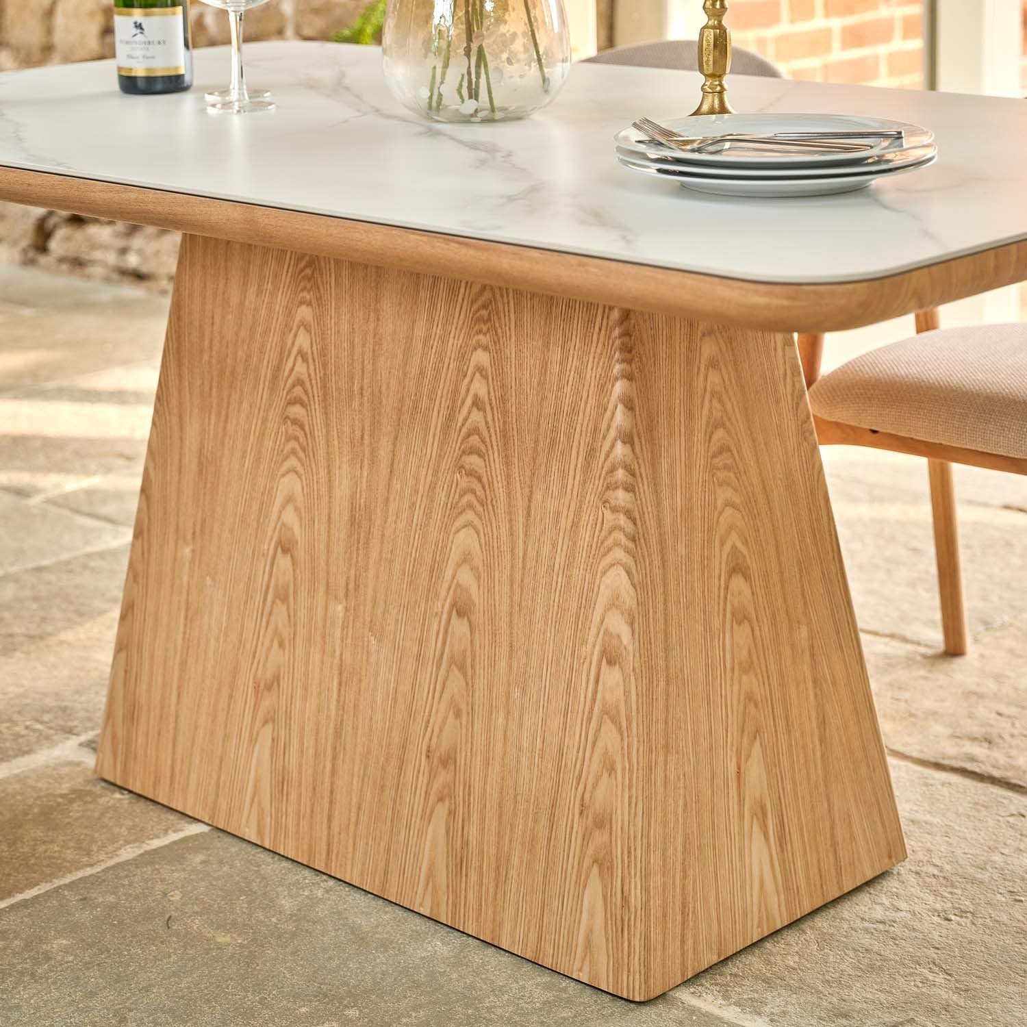 Sutton 160cm Dining Table - Ash with 6x Albi Chairs in Beige with Oiled Oak Legs