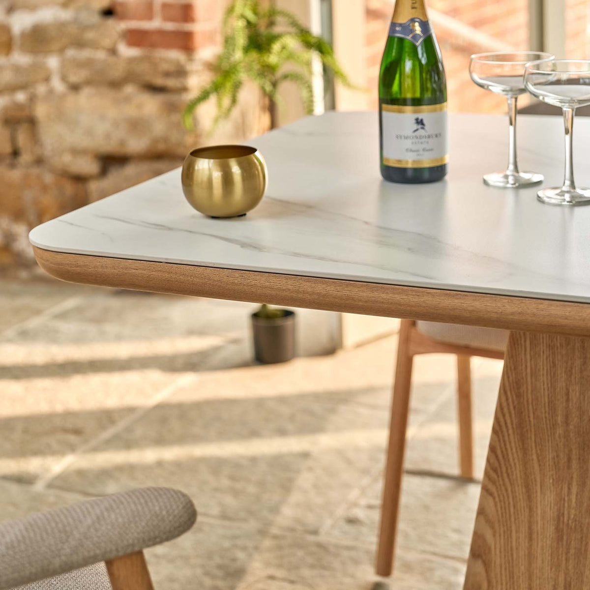 Sutton 160cm Dining Table - Ash with 6x Albi Chairs in Beige with Oiled Oak Legs