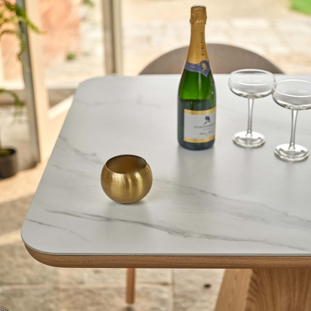 Sutton 160cm Dining Table - Ash with 6x Albi Chairs in Beige with Oiled Oak Legs