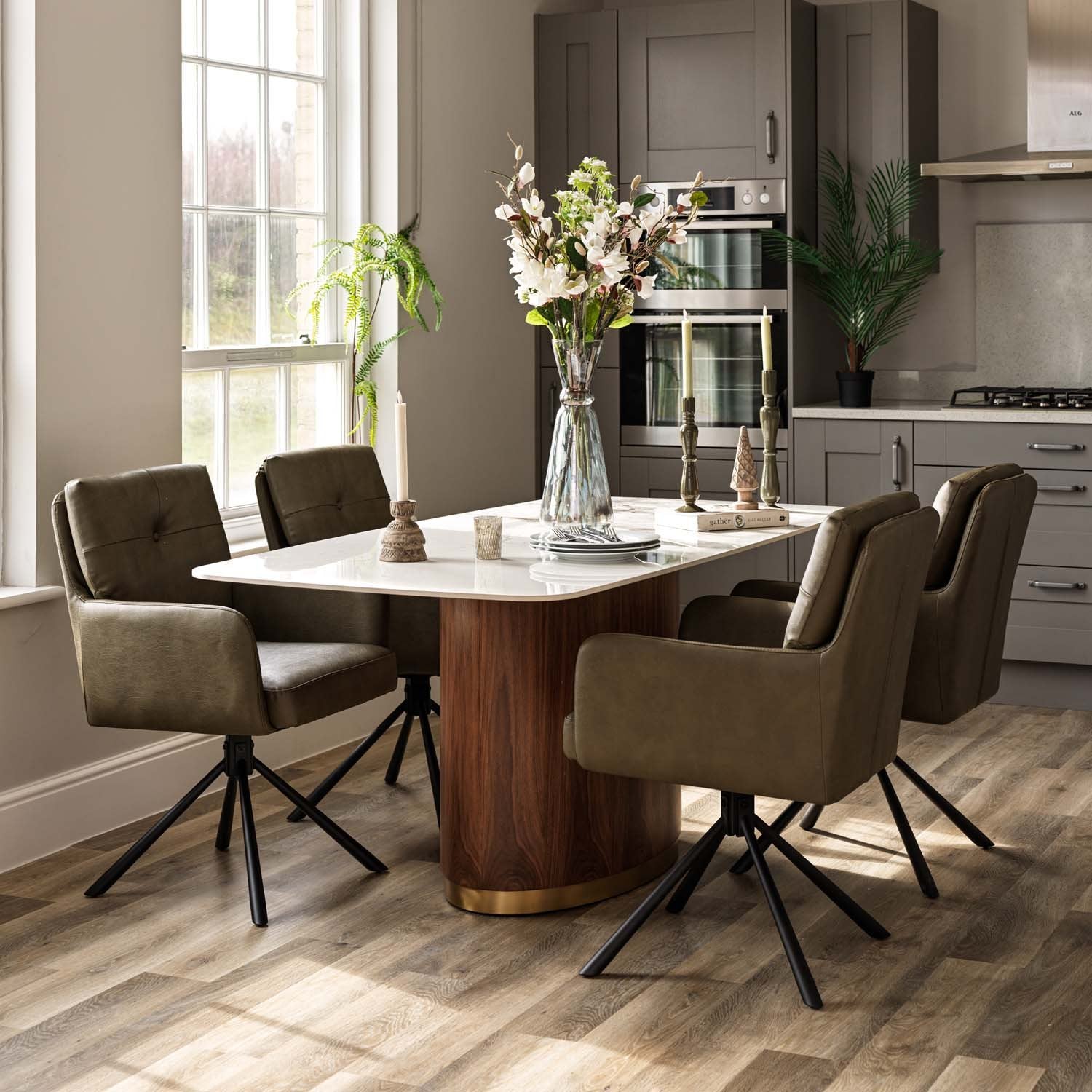 West Bay Dining Table 180cm with 4x Parma Dining Chairs in Olive