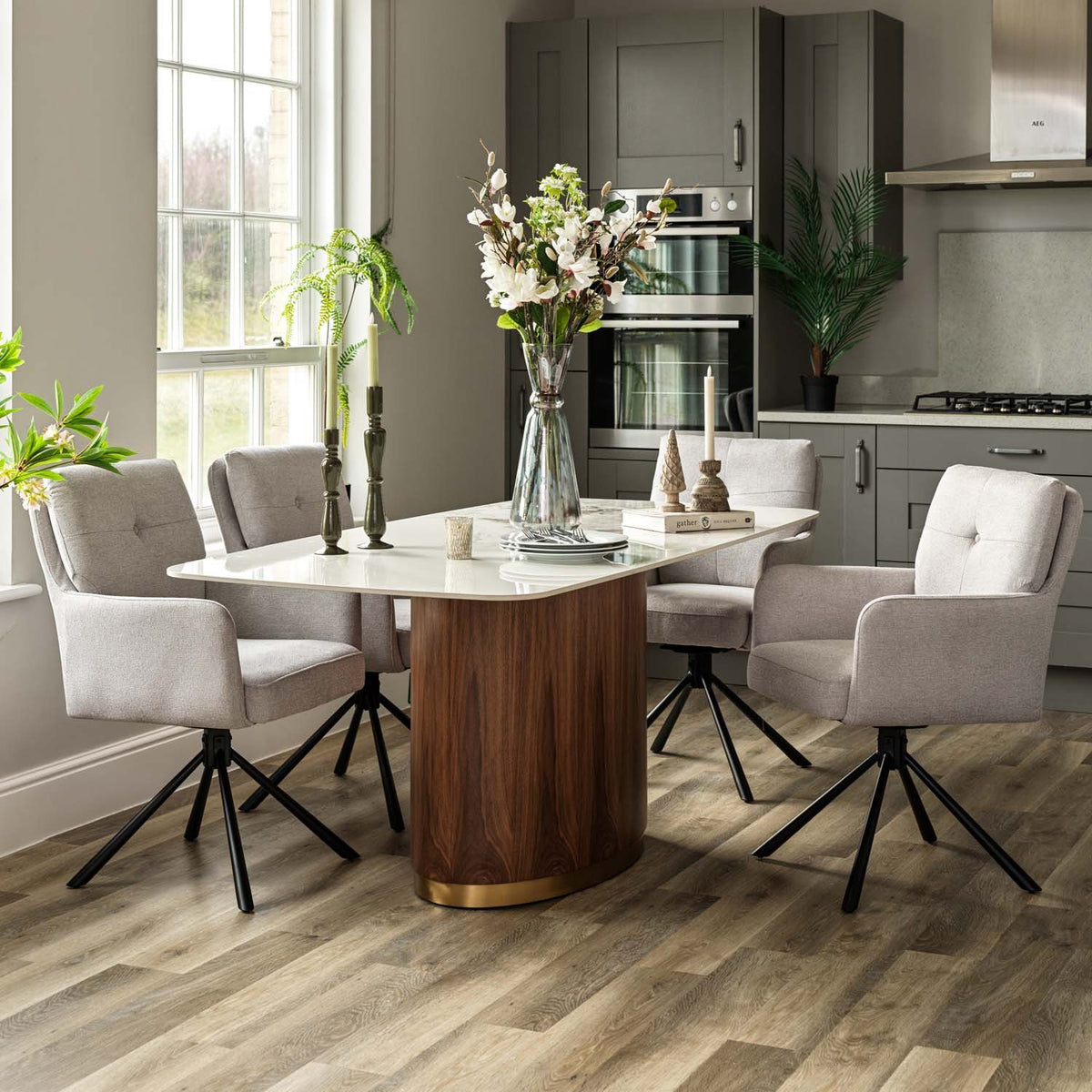 West Bay Dining Table 180cm with 4x Parma Dining Chairs in Silver