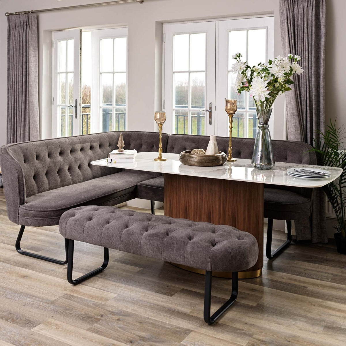 West Bay Dining Table 180cm with Frampton Corner Bench RHF and Low Bench in Anthracite