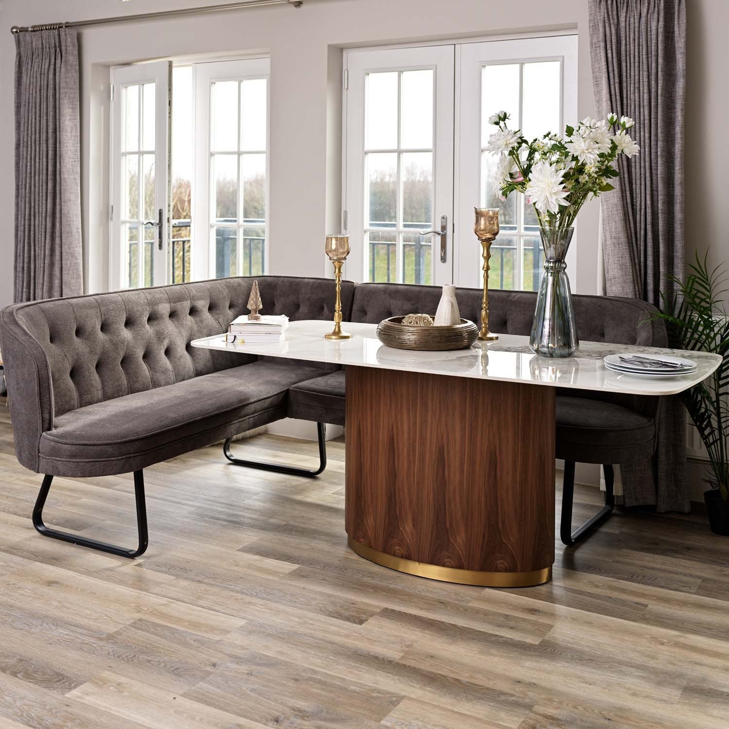 West Bay Dining Table 180cm with Frampton Corner Bench RHF and Low Bench in Anthracite