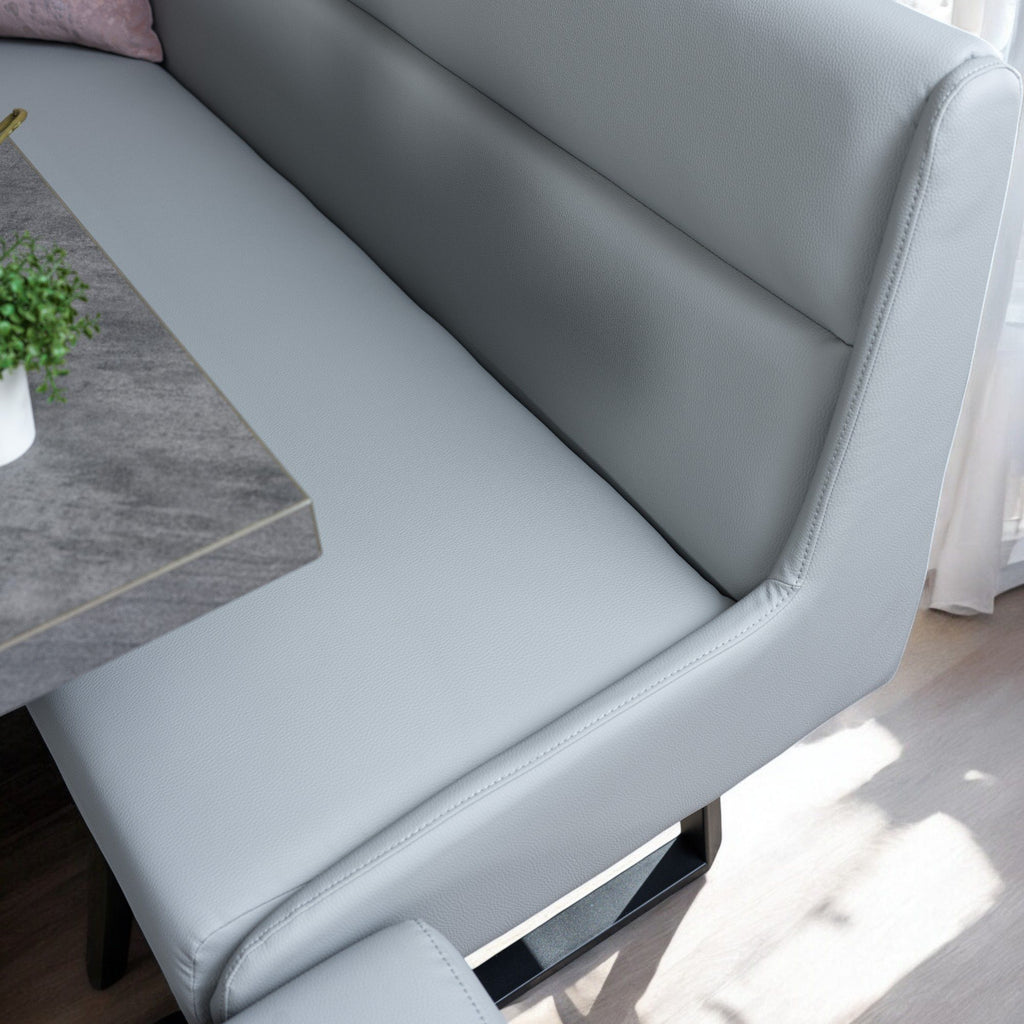 Jupiter 180cm - Faux Concrete - Dining Table & LHF Corner Bench with Flat Bench in Light Grey