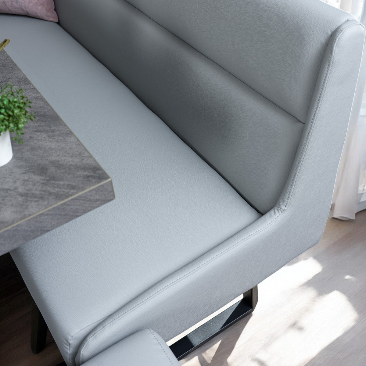 Jupiter 180cm - Faux Concrete - Dining Table & LHF Corner Bench with Flat Bench in Light Grey