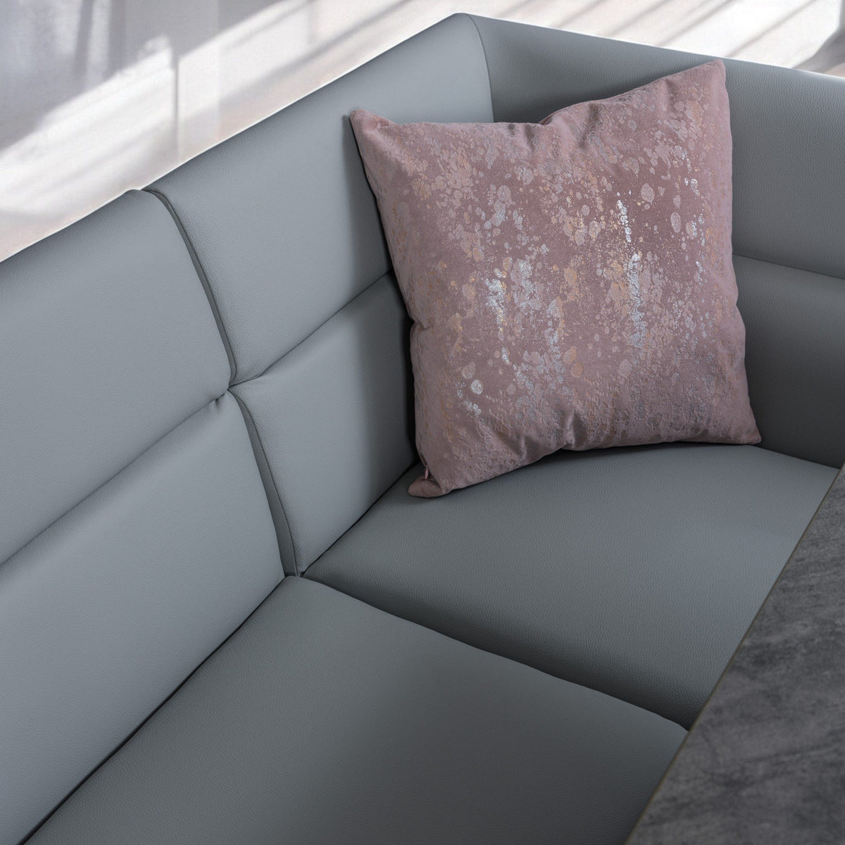 Jupiter 180cm - Faux Concrete - Dining Table & LHF Corner Bench with Flat Bench in Light Grey