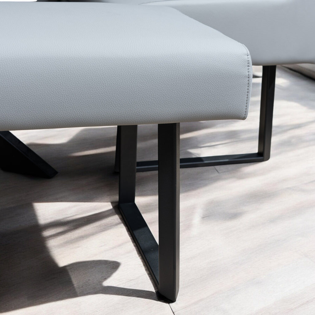 Jupiter 180cm - Faux Concrete - Dining Table & LHF Corner Bench with Flat Bench in Light Grey