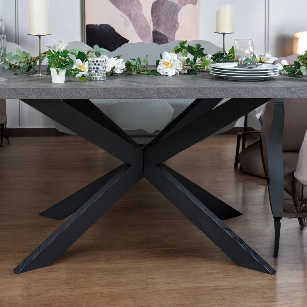 Jupiter 180cm - Faux Concrete - Dining Table & LHF Corner Bench in Light Grey