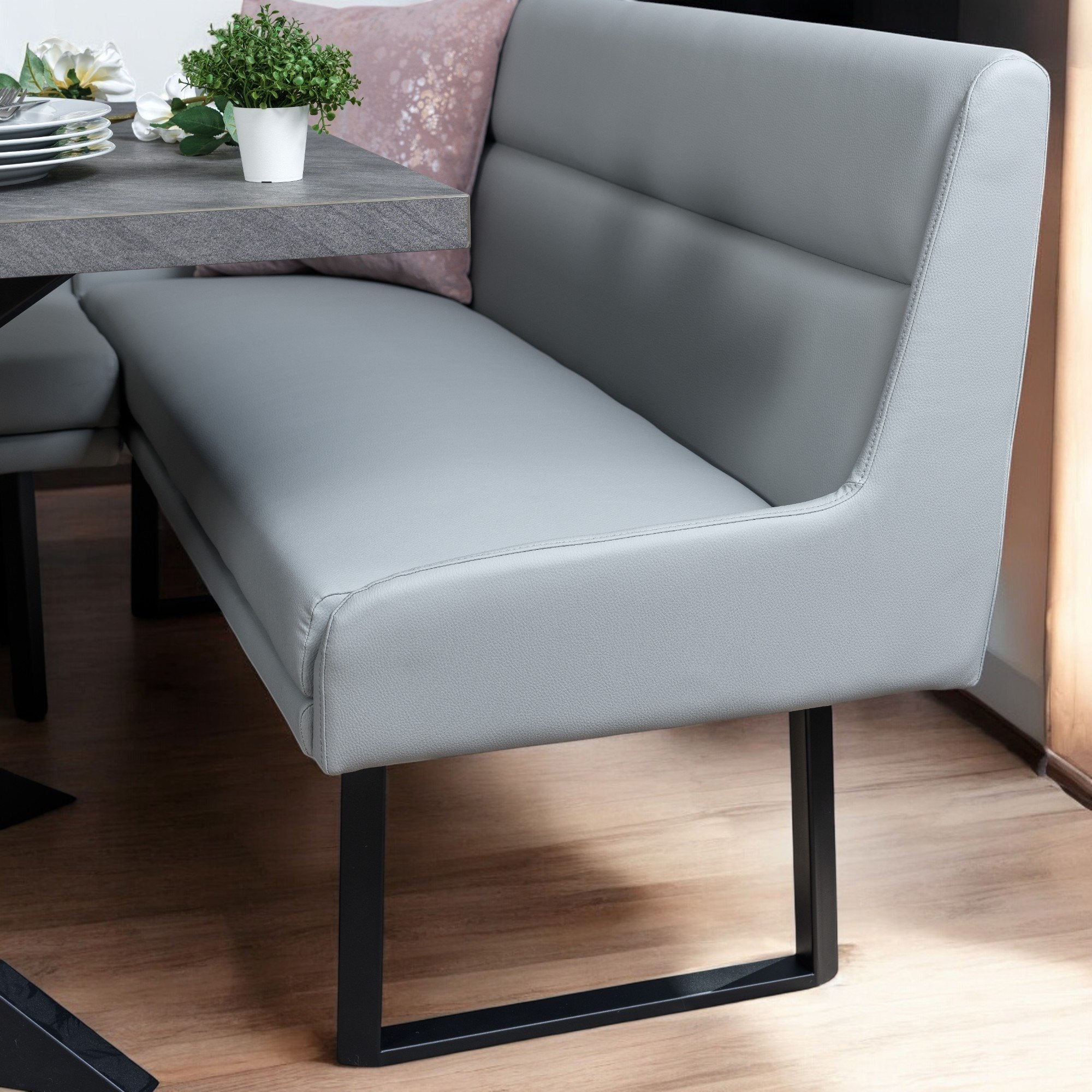 Jupiter 180cm - Faux Concrete - Dining Table & LHF Corner Bench in Light Grey