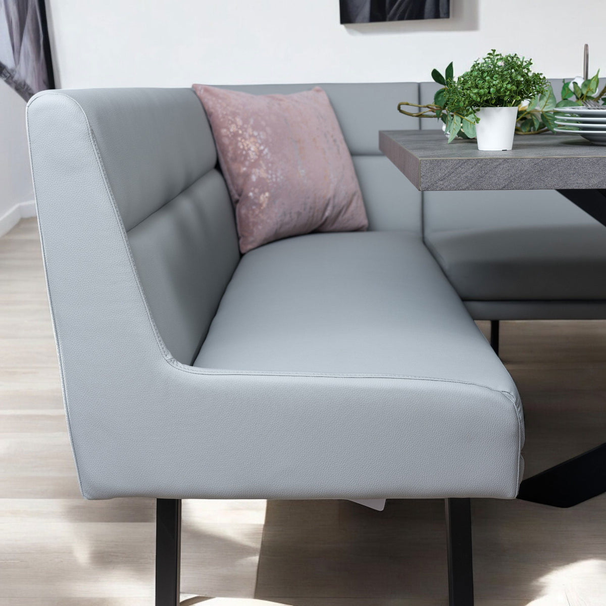 Jupiter 180cm - Faux Concrete - Dining Table & RHF Corner Bench with Flat Bench in Light Grey
