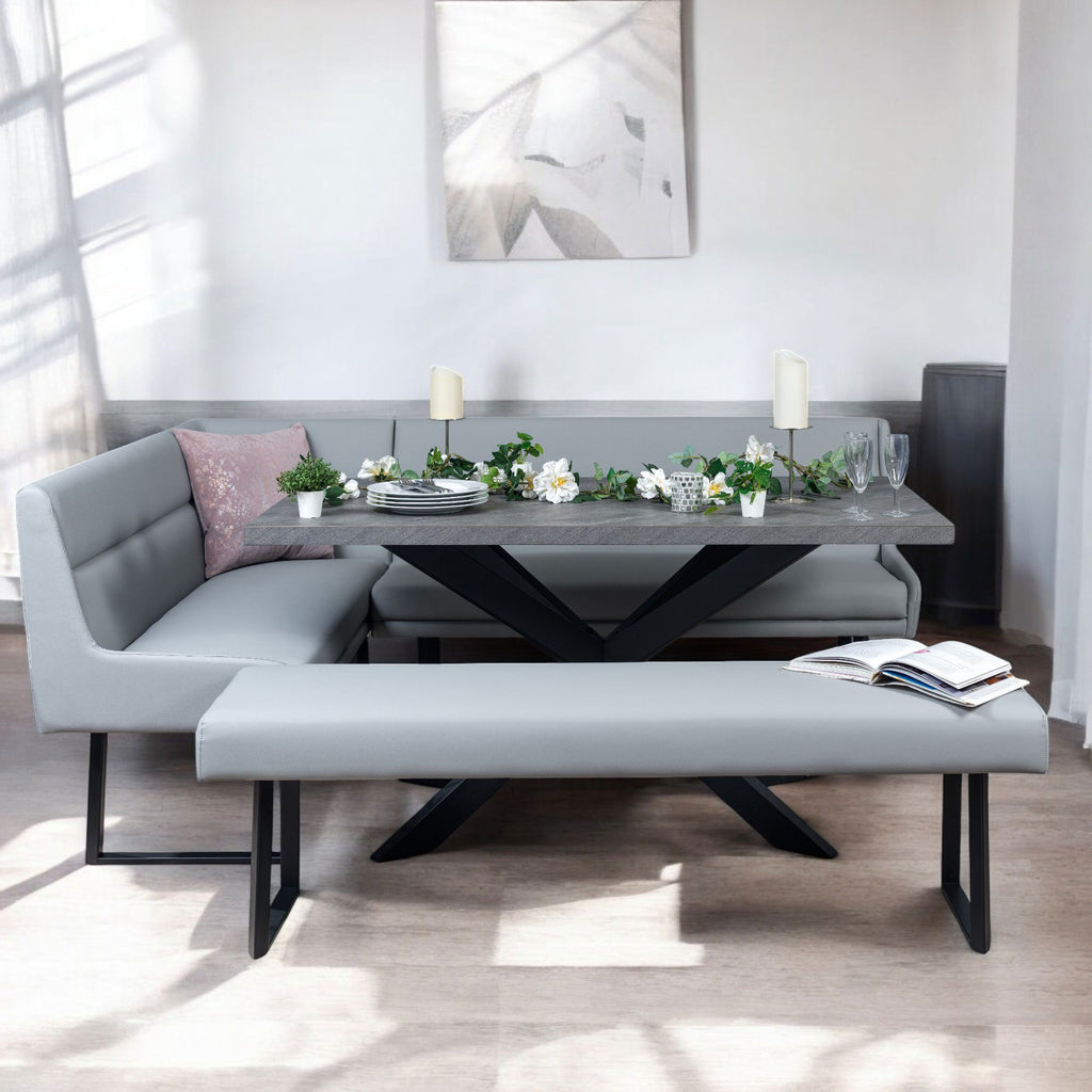 Jupiter 180cm - Faux Concrete - Dining Table & RHF Corner Bench with Flat Bench in Light Grey