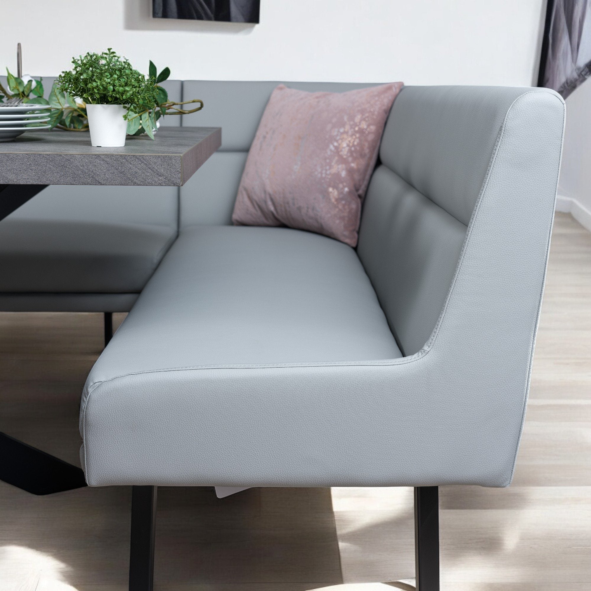 Jupiter 180cm - Faux Concrete - Dining Table & LHF Corner Bench with 2 Dining Chairs in Light Grey