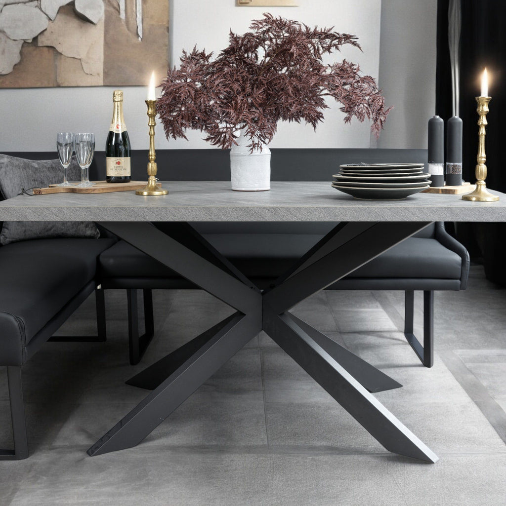 Jupiter 180cm - Faux Concrete - Dining Table & LHF Corner Bench in Black