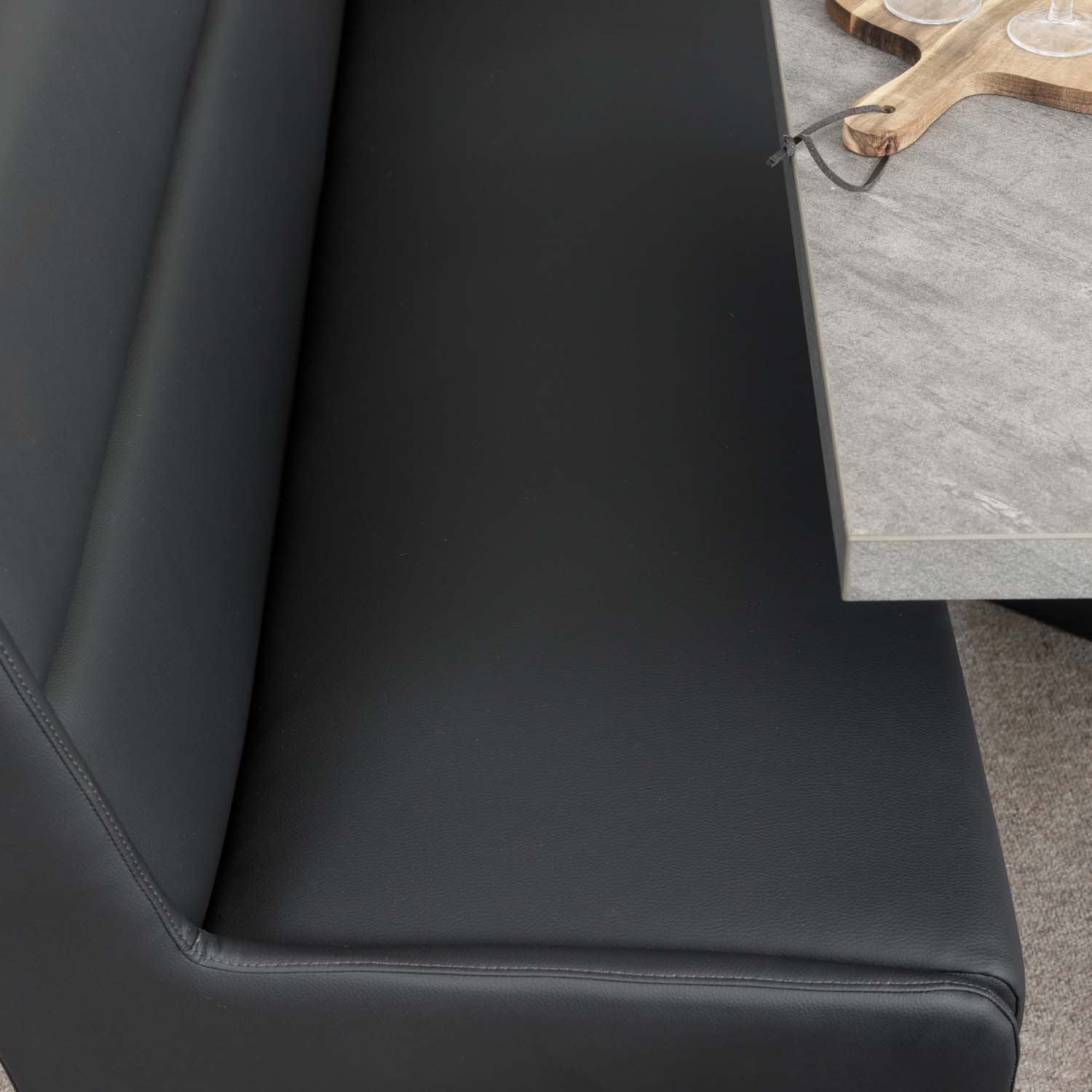 Jupiter 180cm - Faux Concrete - Dining Table & LHF Corner Bench with 2 Dining Chairs in Black