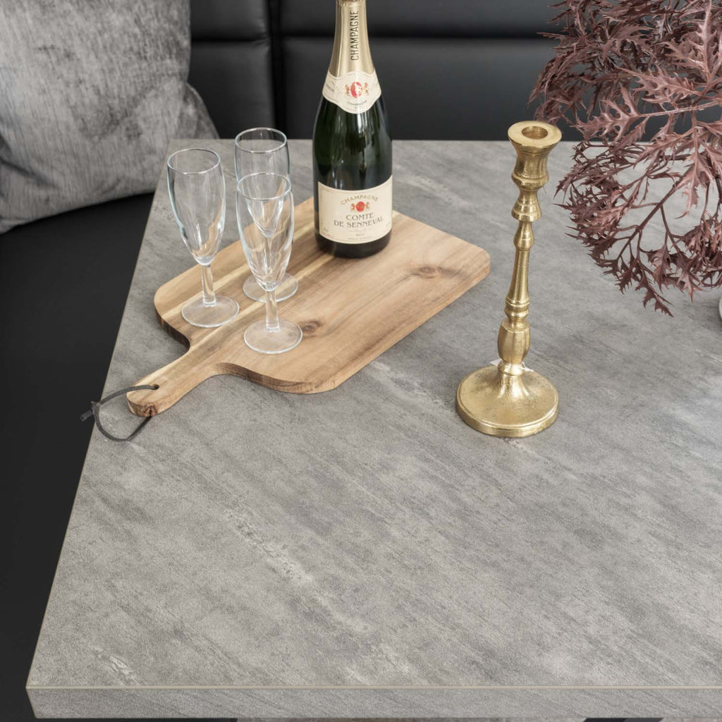Jupiter 180cm - Faux Concrete - Dining Table & LHF Corner Bench with 2 Dining Chairs in Black