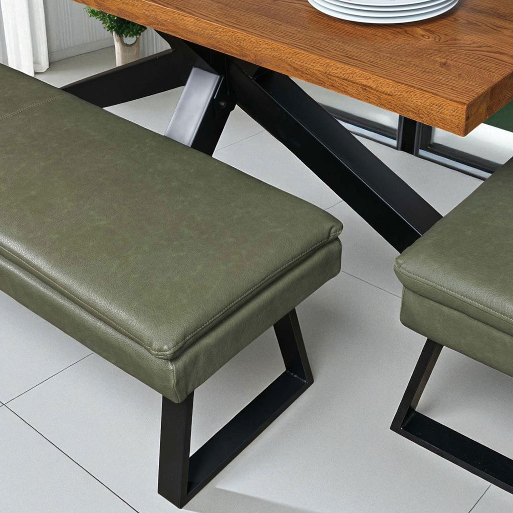 Soho 200cm Dining Table with Industrial Corner Bench & Bench Seat in Olive