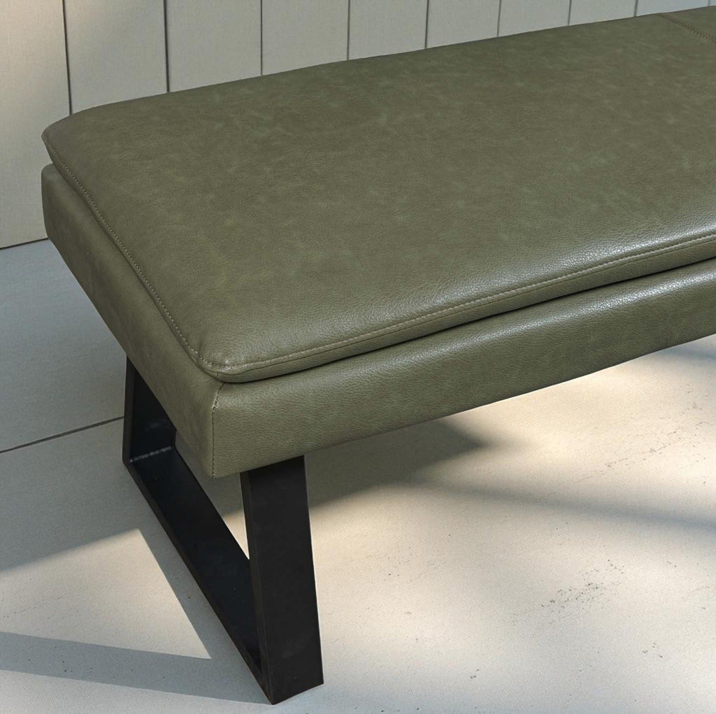 Soho 200cm Dining Table with Industrial Corner Bench & Bench Seat in Olive