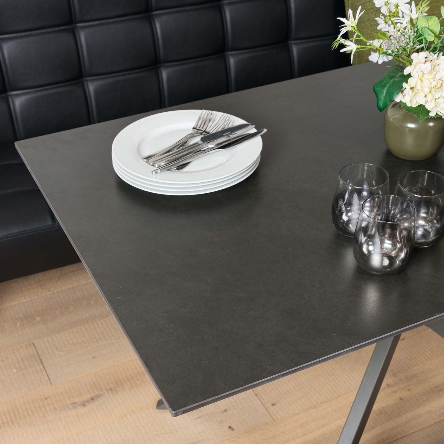 Saturn 135cm Dining Table Dark Grey & Rubix Corner Bench in Black