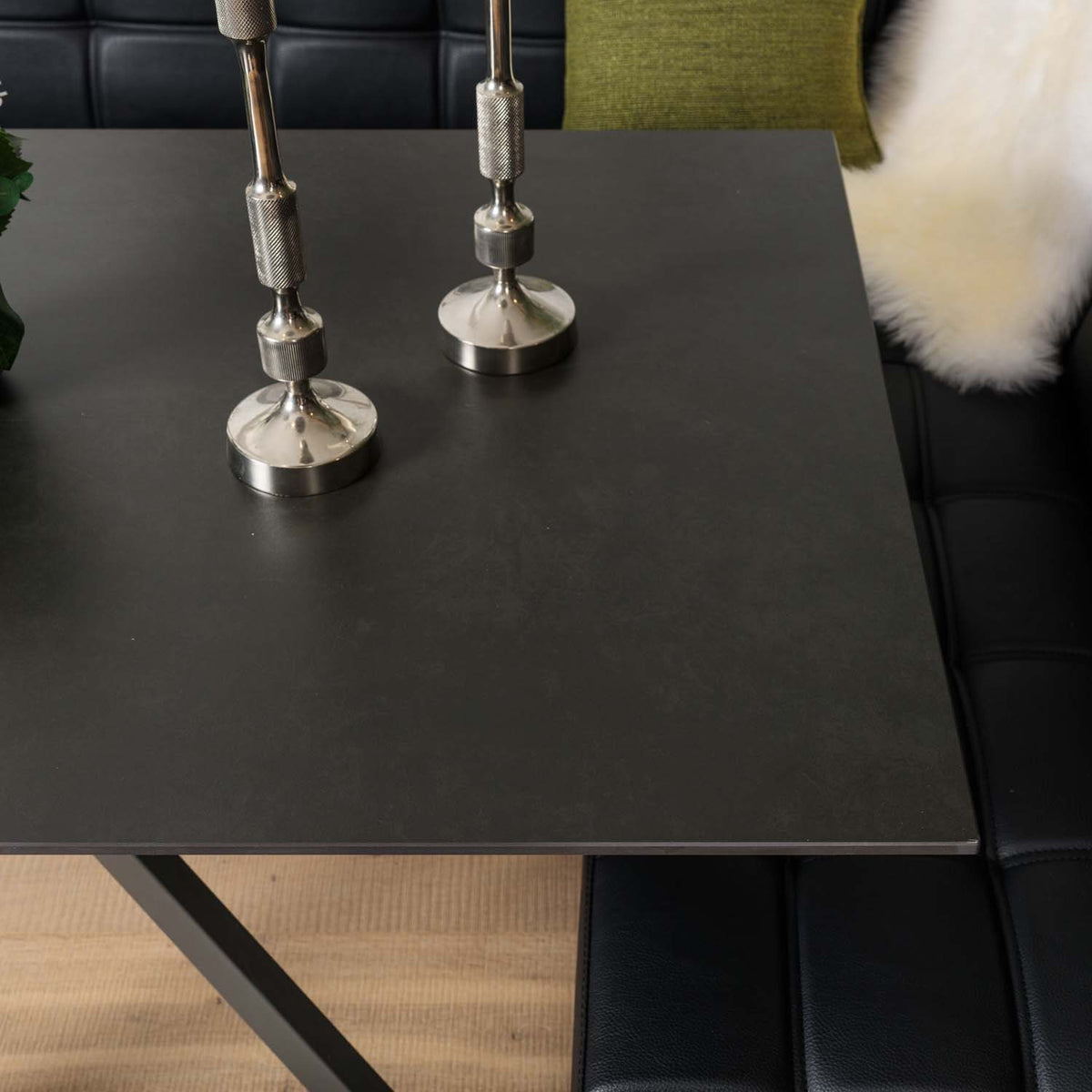 Saturn 135cm Dining Table Dark Grey & Rubix Corner Bench in Black