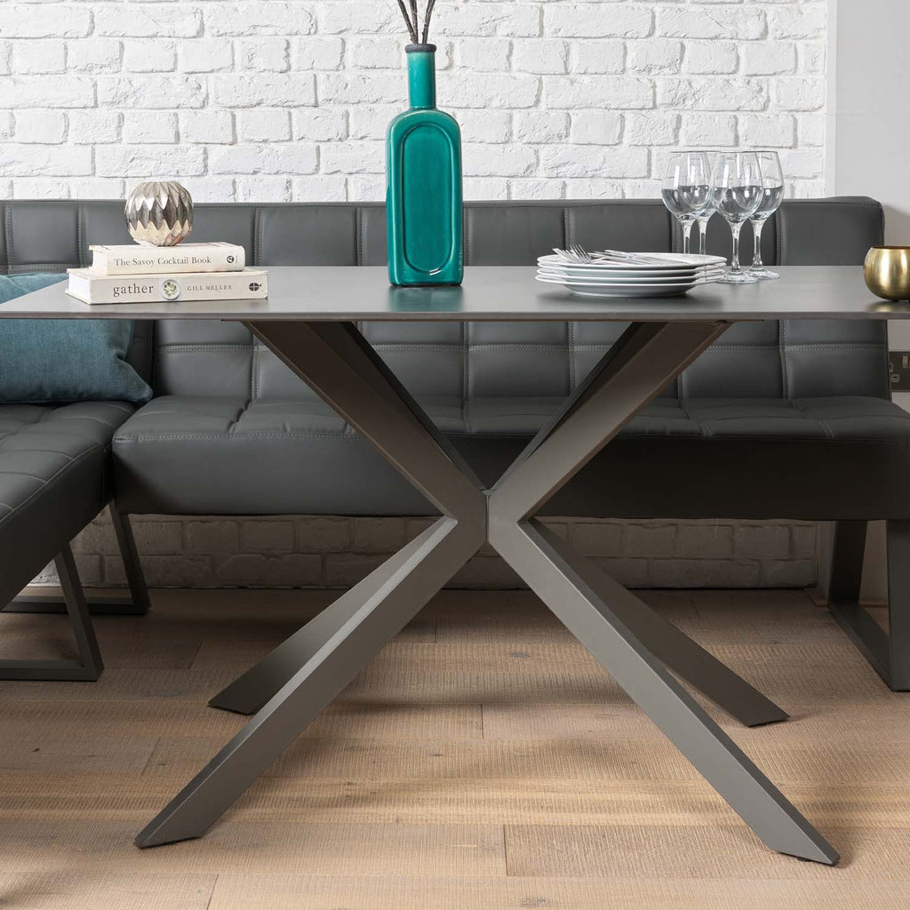 Saturn 135cm Dining Table Dark Grey & Rubix Corner Bench With Low Bench in Grey