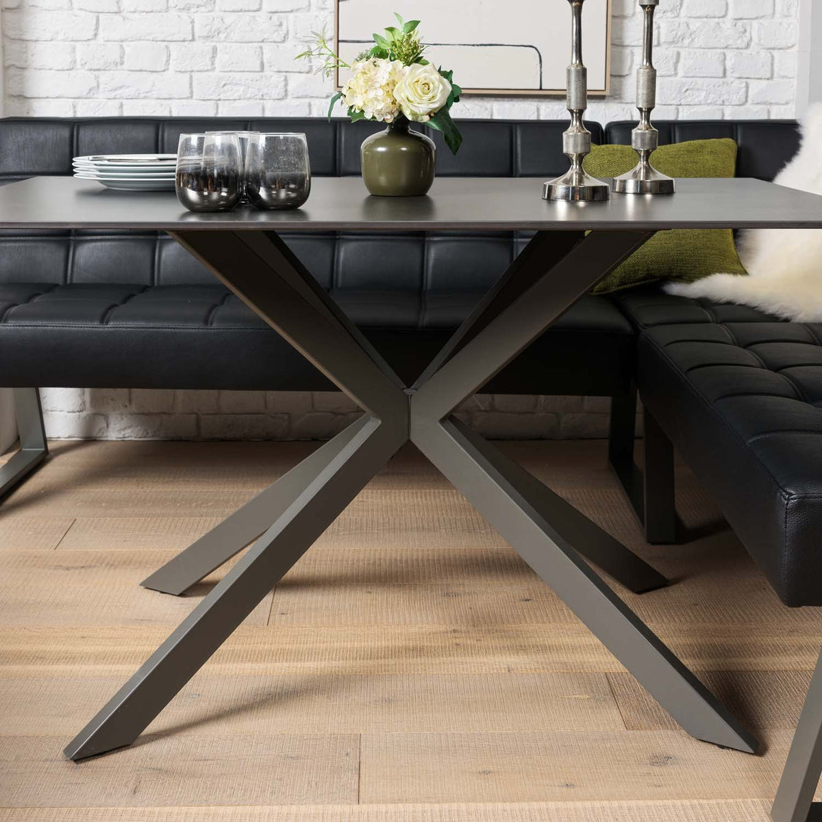 Saturn 135cm Dining Table Dark Grey & Rubix Corner Bench With Low Bench in Black