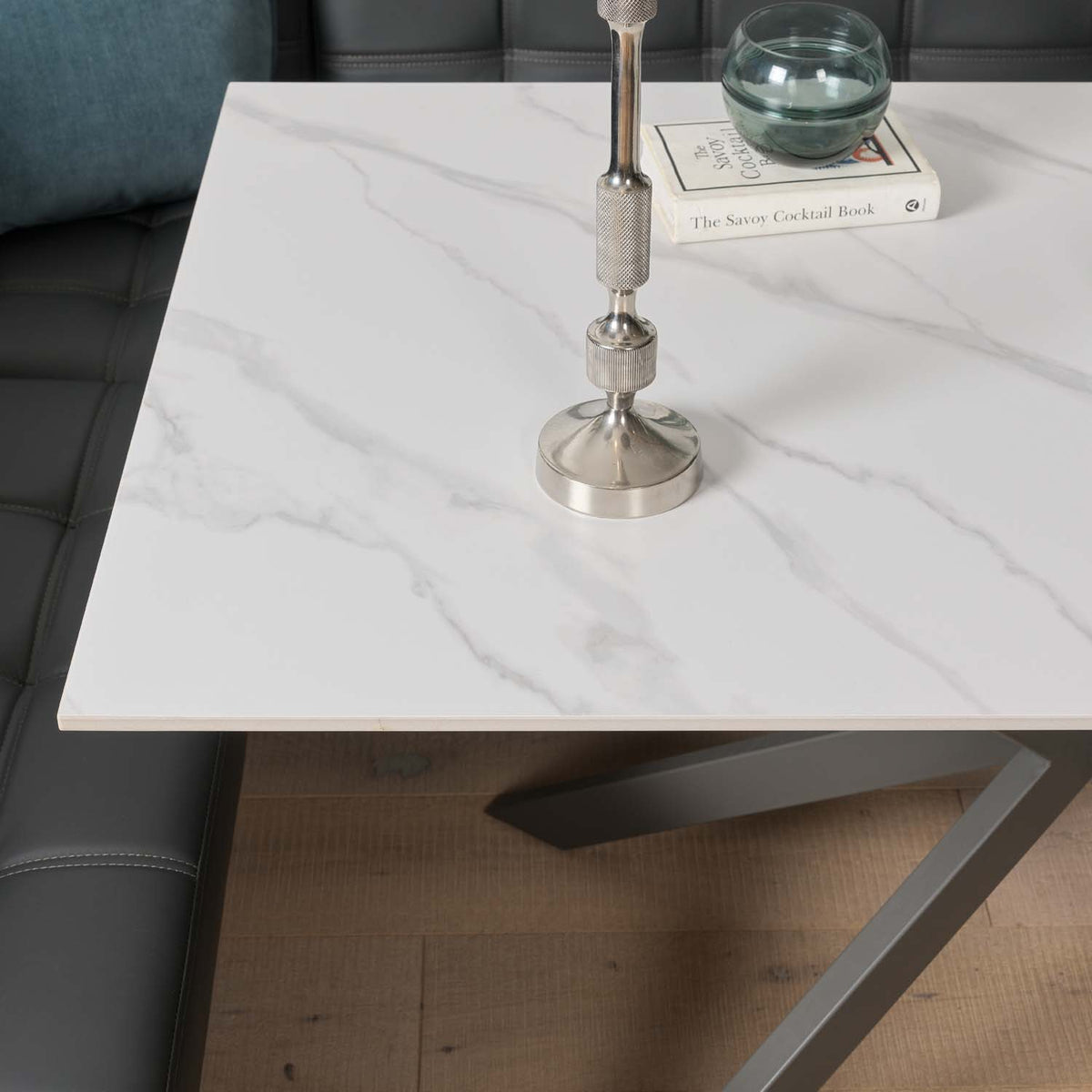 Saturn 135cm Dining Table White & Rubix Corner Bench in Grey
