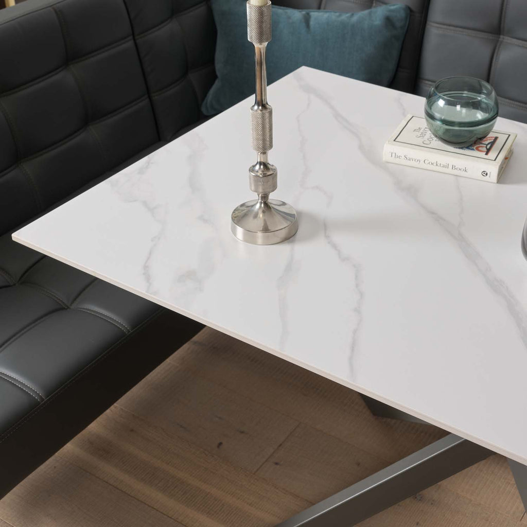 Saturn 135cm Dining Table White & Rubix Corner Bench in Grey
