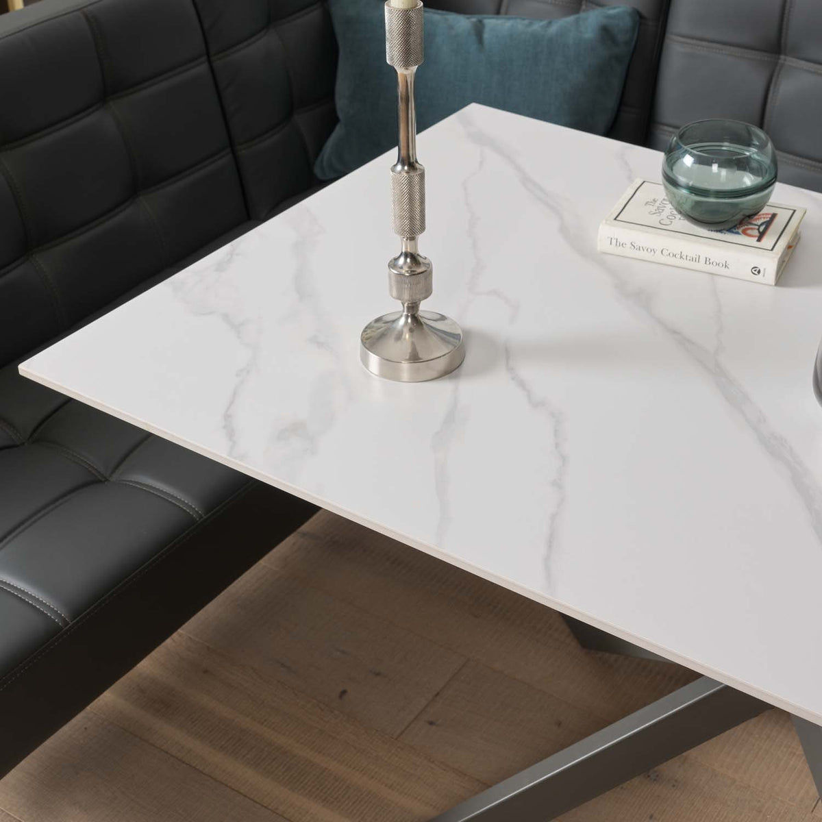 Saturn 135cm Dining Table White & Rubix Corner Bench in Grey