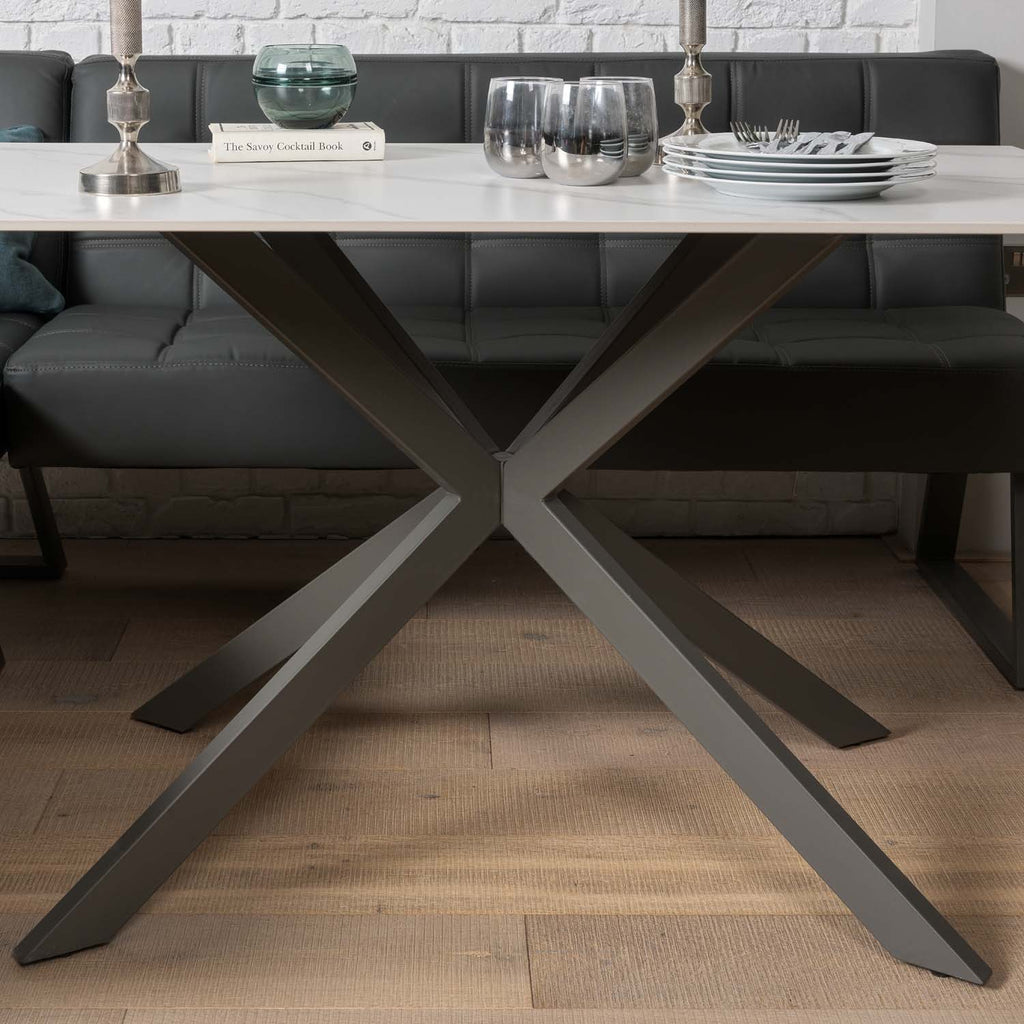 Saturn 135cm Dining Table White & Rubix Corner Bench in Grey
