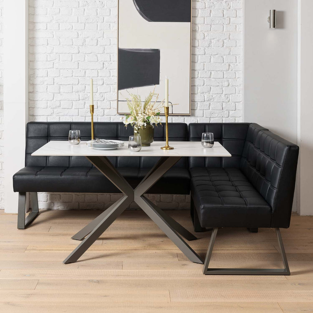 Saturn 135cm Dining Table White & Rubix Corner Bench With Low Bench in Black