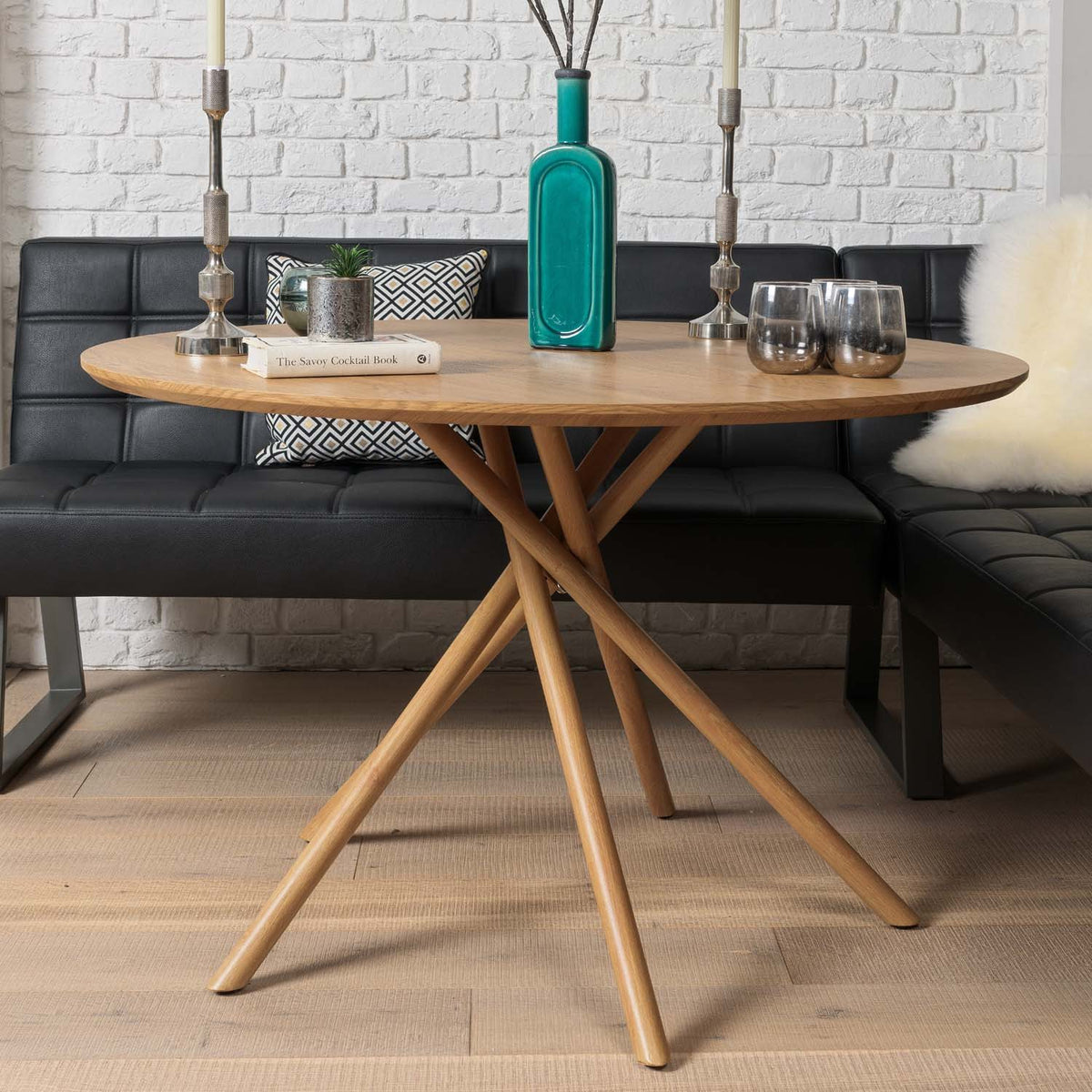 Saturn 120cm Round Dining Table & Rubix Corner Bench in Black