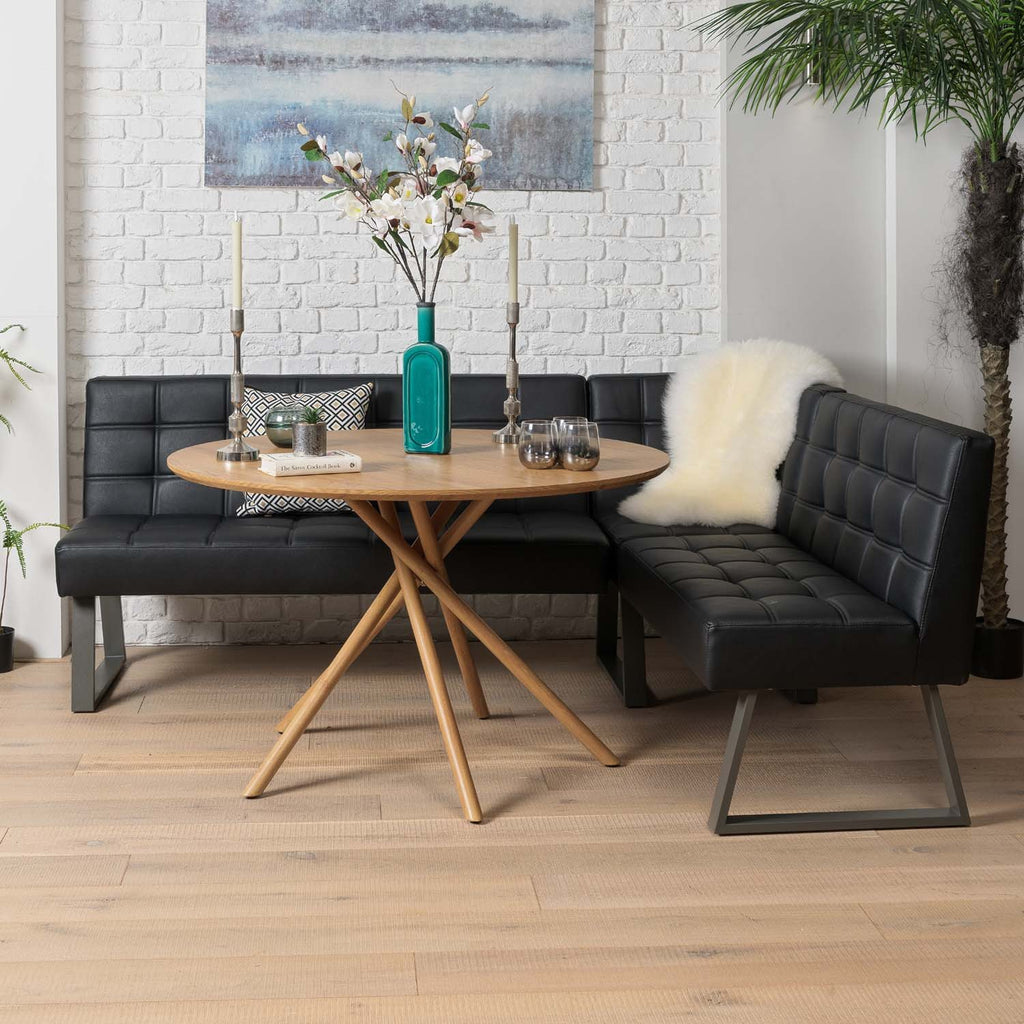 Saturn 120cm Round Dining Table & Rubix Corner Bench in Black