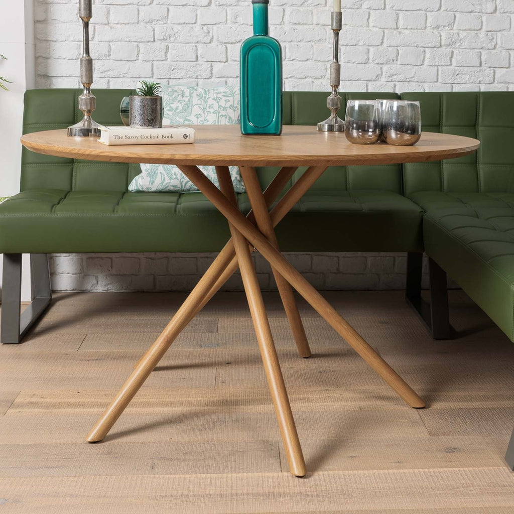 Saturn 120cm Round Dining Table & Rubix Corner Bench in Olive Green