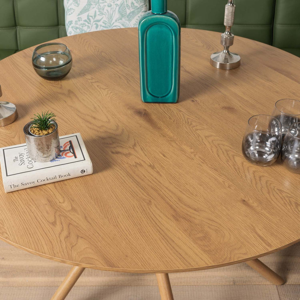 Saturn 120cm Round Dining Table & Rubix Corner Bench in Olive Green