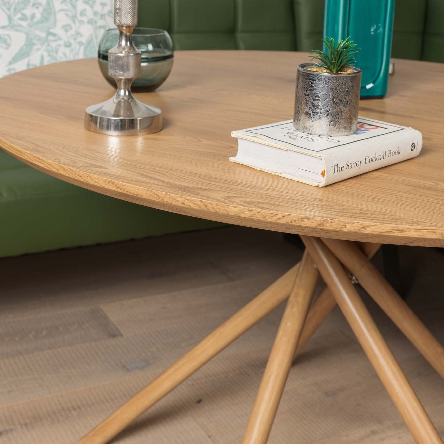 Saturn 120cm Round Dining Table & Rubix Corner Bench in Olive Green