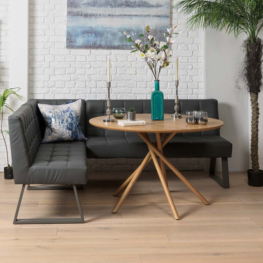 Saturn 120cm Round Dining Table & Rubix Corner Bench in Grey