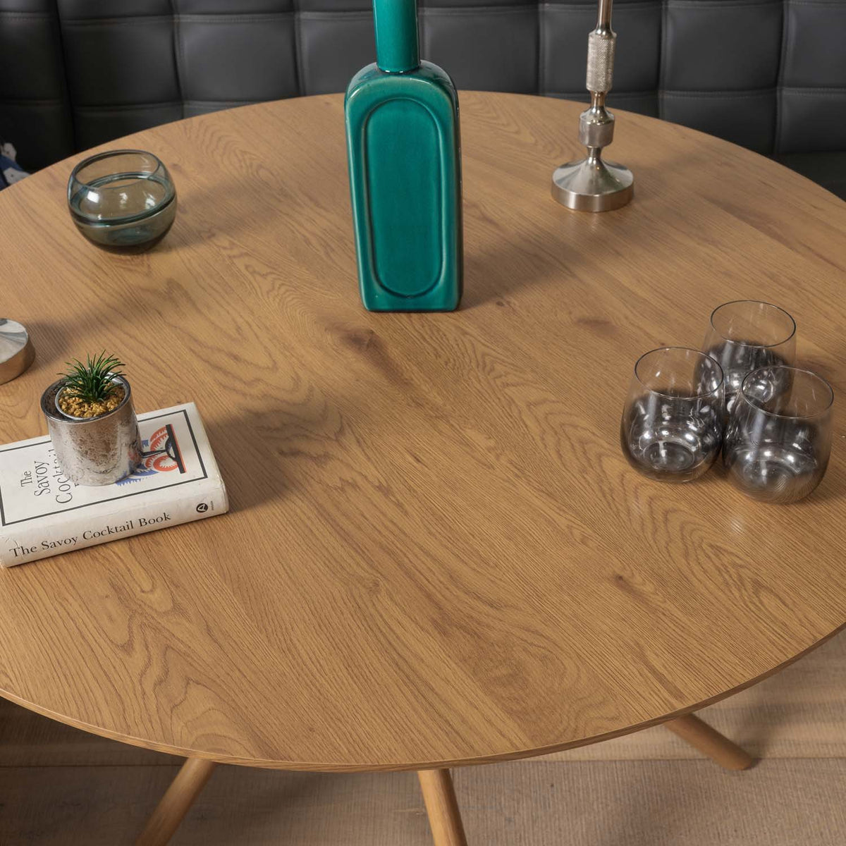 Saturn 120cm Round Dining Table & Rubix Corner Bench in Grey