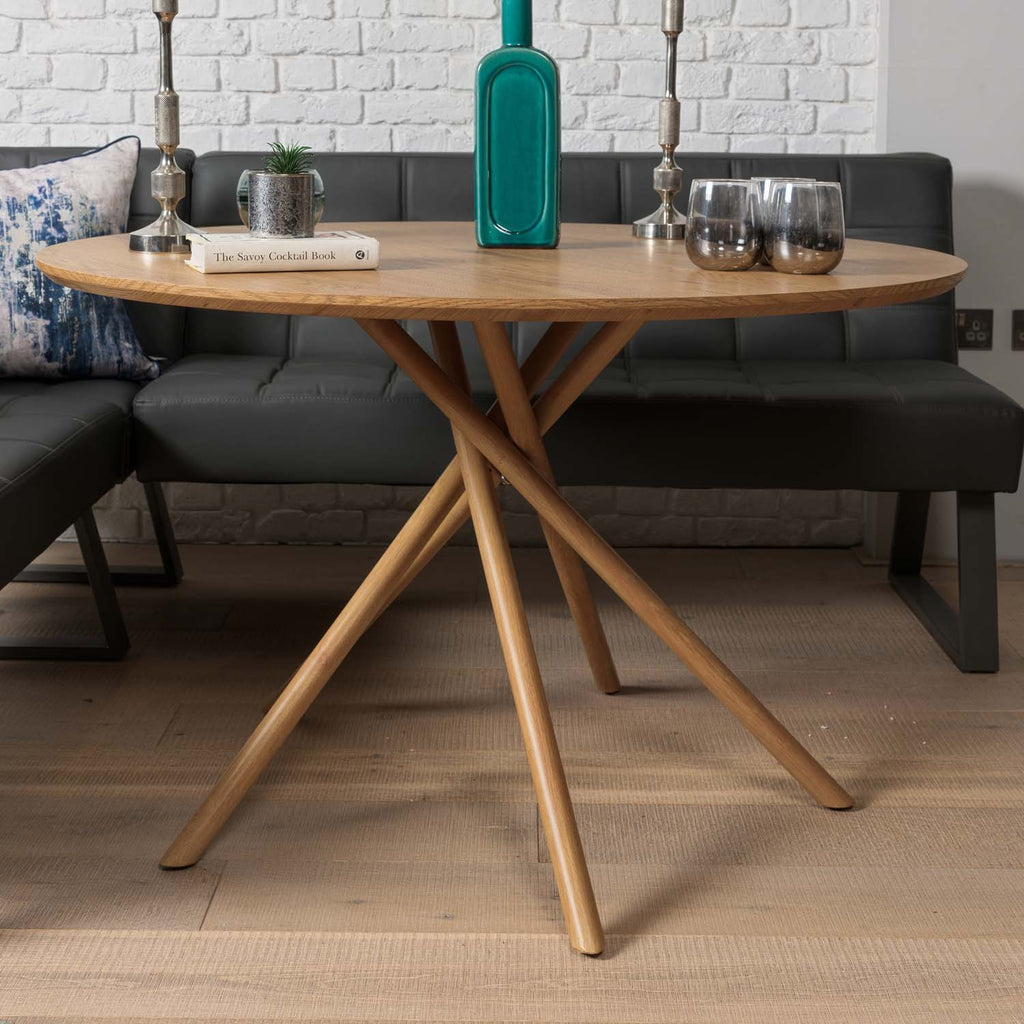 Saturn 120cm Round Dining Table & Rubix Corner Bench in Grey
