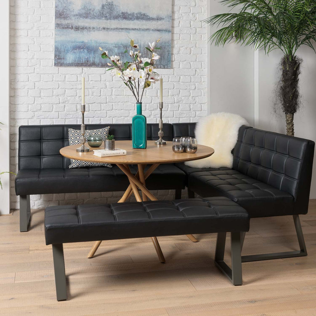 Saturn 120cm Round Dining Table & Rubix Corner Bench With Low Bench in Black