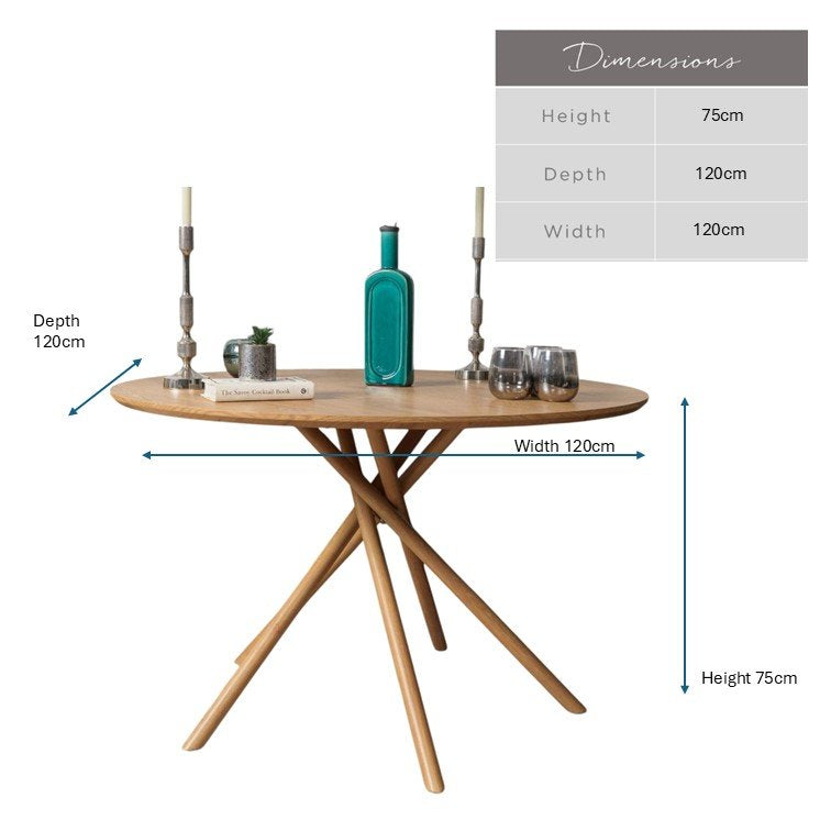 Saturn Round Dining Table 120cm in Oak Finish