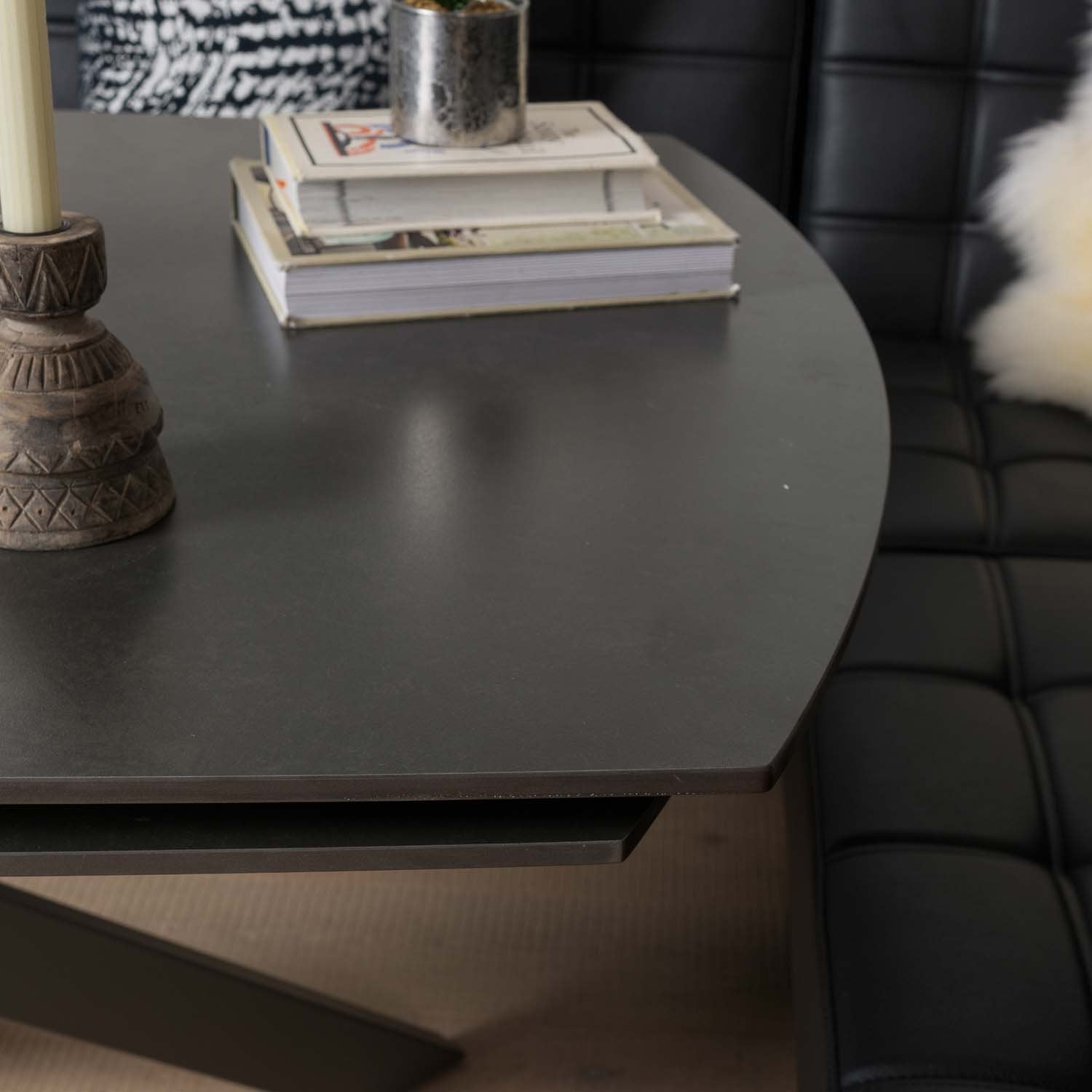 Saturn 130-190cm Motion Table Dark Grey & Rubix Corner Bench in Black