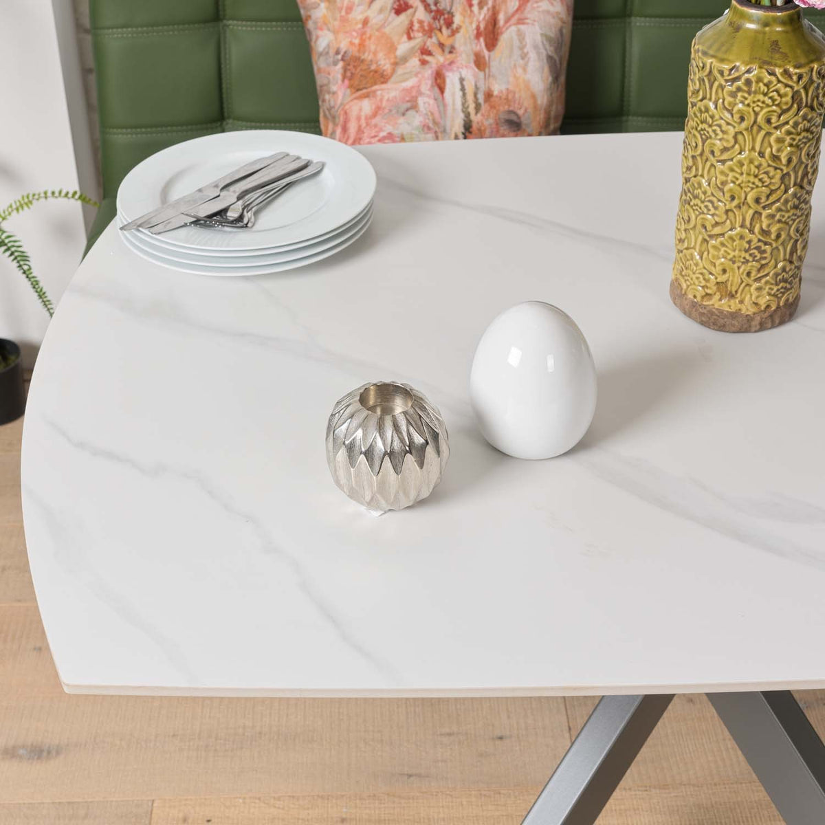 Saturn 130-190cm Motion Table White & Rubix Corner Bench in Olive Green