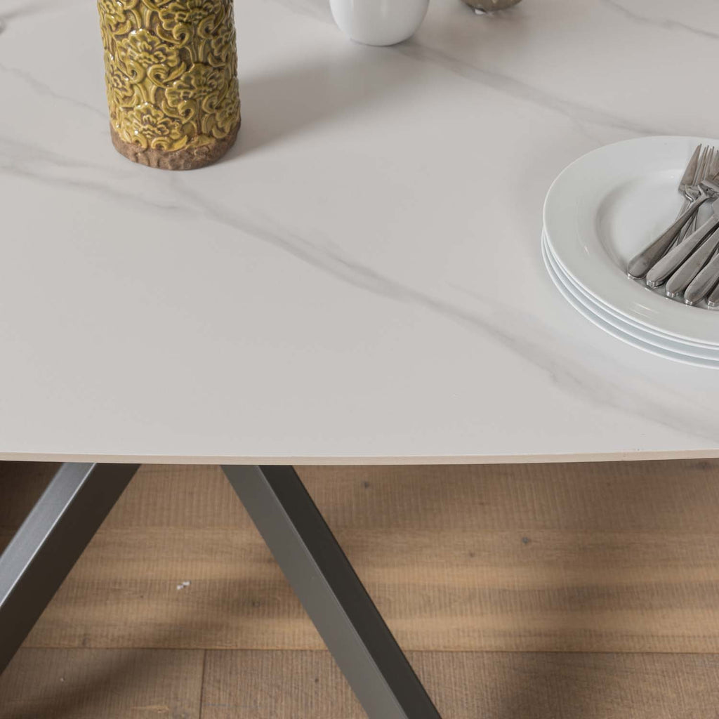 Saturn 130-190cm Motion Table White & Rubix Corner Bench in Grey