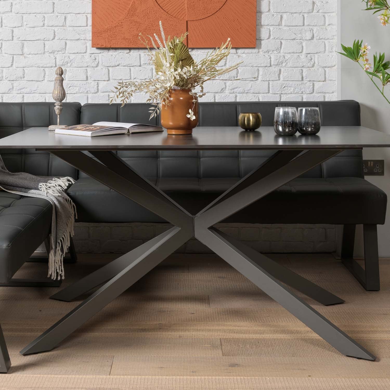 Saturn 150cm Dining Table Dark Grey & Rubix Corner Bench in Grey